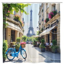 Paris Eiffel Tower Shower Curtain French European Bicycle Ancient Architectur...