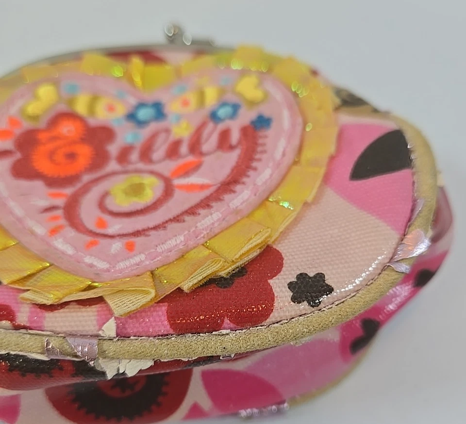 Bolso sin asas Oilily Kiss Lock monedero maquillaje rosa bordado frontal metal a presión Foto 4 de 4