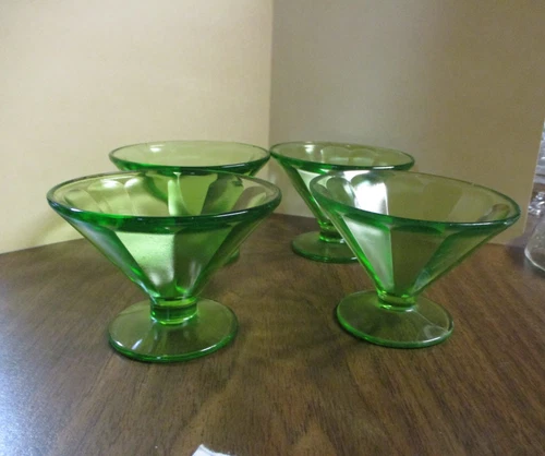 Vintage Federal Glass 3" Uranium Green Sherbet Cups, Lot of 4