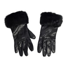 Wilsons Leather Soft Black Leather Gloves With Real Fur Cuffs Woman's Size L