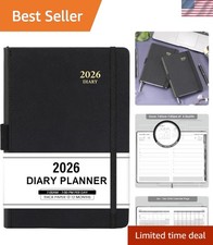 2026 Daily Hourly Planner in Faux Leather with 60-Minute Schedule, A5 Size