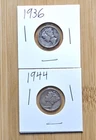 Mercury Dime Lot (2) 1936 & 1944 90% Silver US Coins Winged Liberty