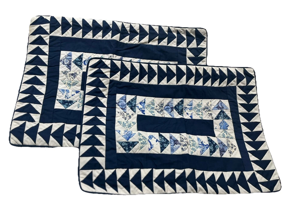 Vintage Patchwork Quilted Placemats Set of 2 American Pacific Blue White - Image 3 of 4