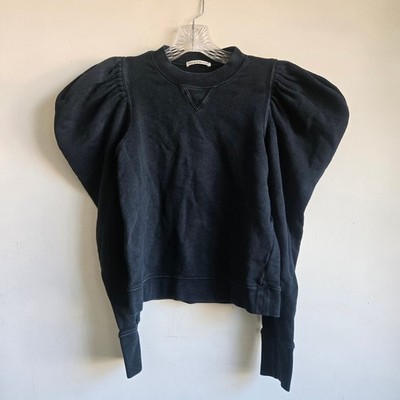 Ulla Johnson S Puff Sleeve Pullover Sweatshirt Womens Black Cotton Pleated