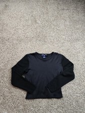 Vintage Polo Sport Shirt Large Womens Black Crop Top Long Sleeve USA Made Y2K