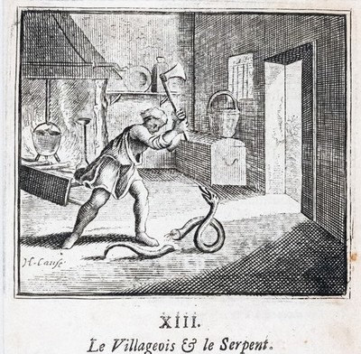 Fabeln de la Fontaine Schlange Kupferstich Henrik Cause Passepartout 1728