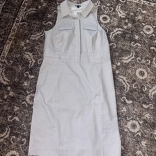 ANN TAYLOR Size 10 Dress white/gray stripe cotton lined shirtdress Classic