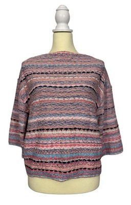 Chanel 18P Silk Blend 2018 Striped Boat Neck Sweater Sz 38 Pink Blue Women s