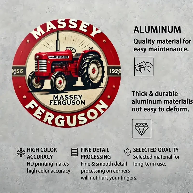 Diseño de tractor Massey Ferguson, placa de pared redonda de aluminio / letrero, nuevo Foto 3 de 4