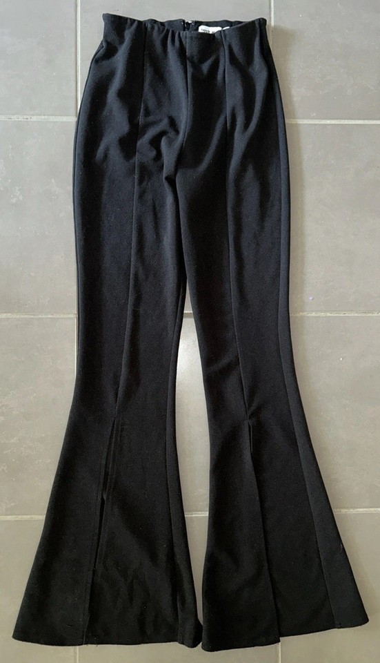 TIGER MIST Women’s Sz XS Black Flared Pants Trousers Leg Slits Stretch VGC