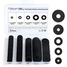 120Pcs Flat Rubber Washers Assortment Kit,16/18/20/25/30Mm Black Washer,Vibratio