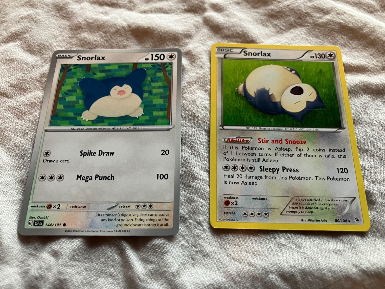 2014 Pokemon Snorlax 80/106 + Bonus 2024 Snorlax 144/191