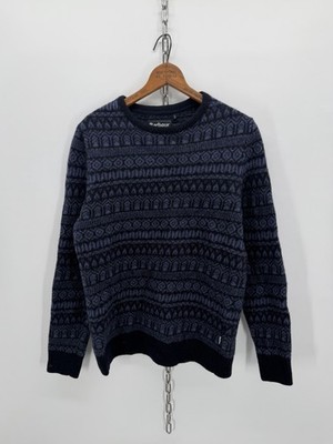 Barbour Men's Crew Neck Wool Knit Pullover Sweater Geometric Blue/Black Size L