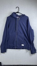Tommy Jeans Hoodie Mens Large Navy Blue Full Zip Fleece Drawstring Logo Patch