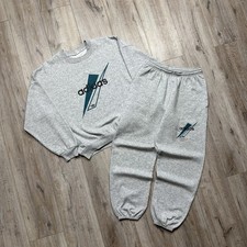 Adidas Vintage 80s Track Suit Cotton Big Logo Gray Mens Size L Made In Canada