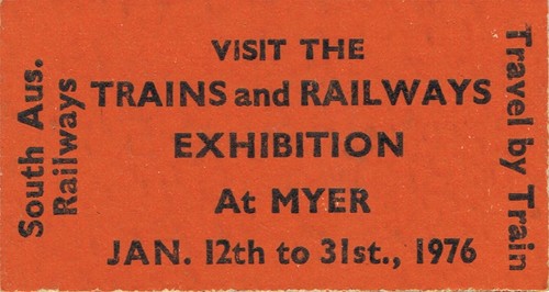 Railway tickets SA SAR Myer trains and railways exhibition unused 1976