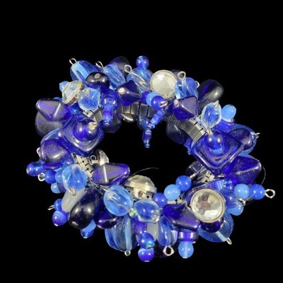 Vintage Bracelet Blue Glass Bead Statement Bracelet -Expansion Watch Band-  