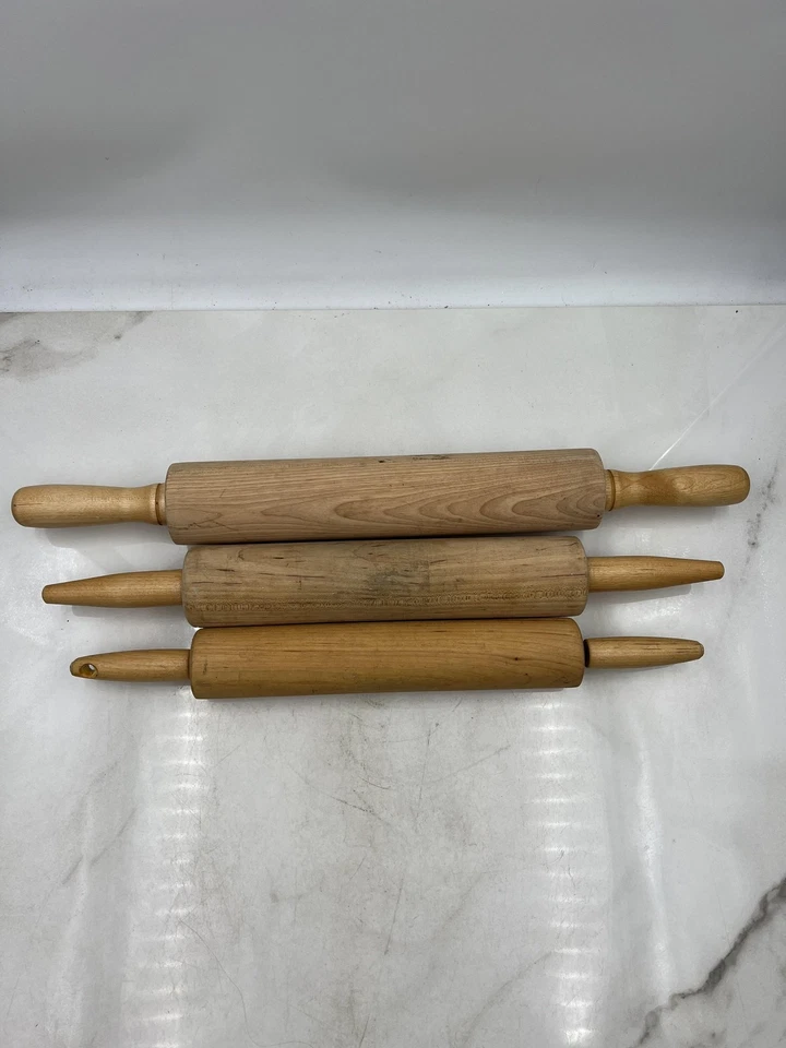 Vintage Wooden Rolling Pin Lot of 3 Classic Kitchen Tools Baking Utensils Wood - Image 2 of 4