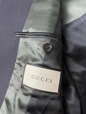  332 GUCCI Solid Blue Two Button Suit Jacket Size 44 R RETAIL 2495 NEW W/O