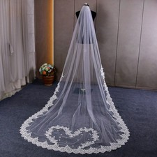 Heart Corded Lace Cathedral Wedding Veil Bridal Head Veil With Gold Plated Comb