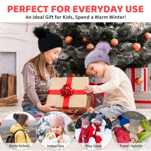 Winter Hat for Kids Toddler Children Girls Beanie with Double Pom Pom Warm Th... - Picture 7 of 7