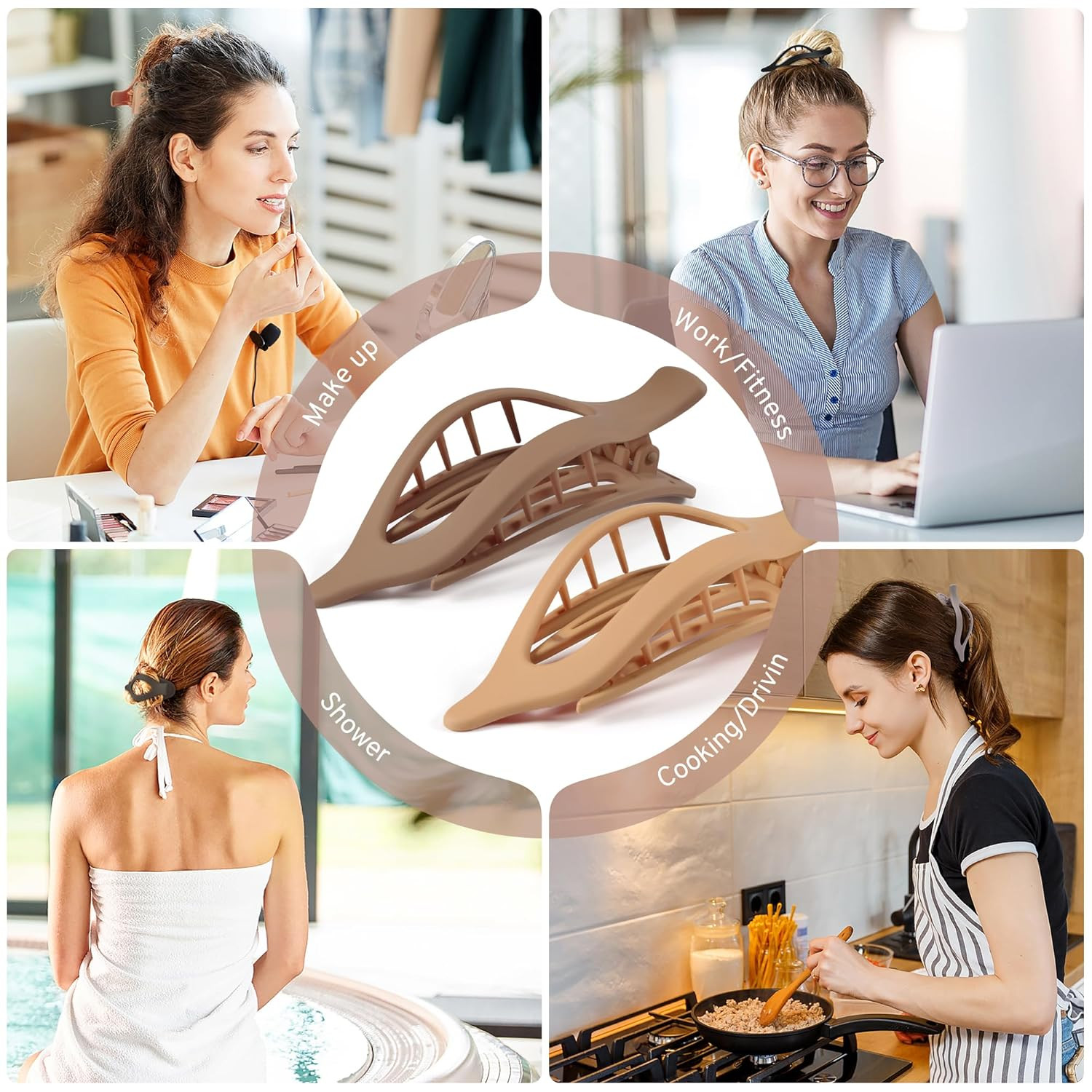 Flat Hair Clips for Women, 8 Pack French Concord Claw Clips for Medium Curly Hai