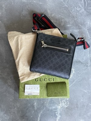 Gucci GG Supreme kleine Messenger Umhängetasche Herren schwarz Canvas Leder