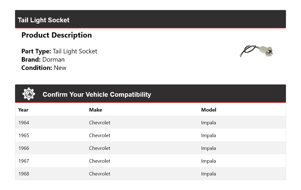 For 1964-1968 Chevrolet Impala Dorman Tail Light Socket 1965 1966 1967 - Image 2 of 4