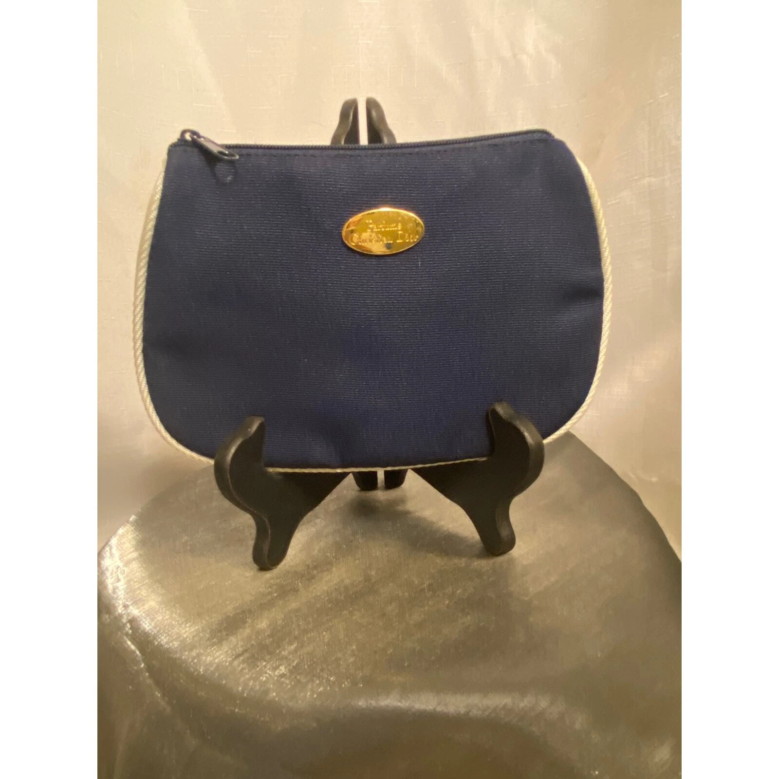 Parfums Christian Dior pochette zippée sac cosmétique bleu marine blanc 6 x 8 très bon état