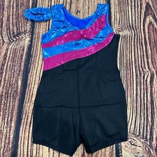 Weissman Children's Black/ Caribbean Blue MT12432 Classic Tank Leotard Size XLC
