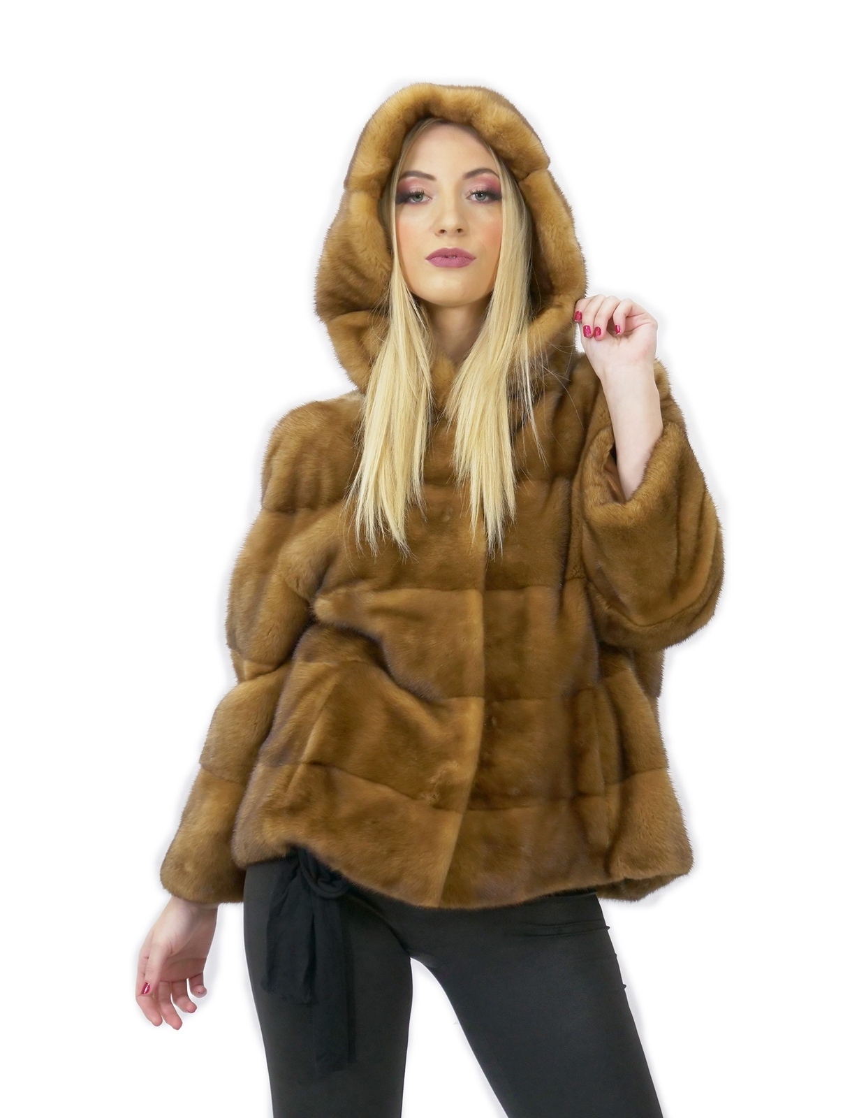 Fur mink short jacket 60cm gold golden 54 sleeve cap 3/4