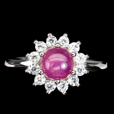 925 Sterling Silver Ring Round Ruby 6mm Gemstone Jewelry Size 8