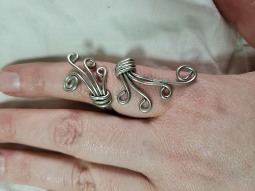 Adjustable Wire Wrap Spiral Swirl Ring Silver Heady Art Deco Handmade - Picture 8 of 9