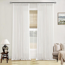 Off White Linen Curtains 102" Long, 2 Panels, Light Filtering Semi Sheer