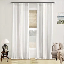 Off White Linen Curtains 102 Inches Long 2 Panels for Living Room Modern Thick L