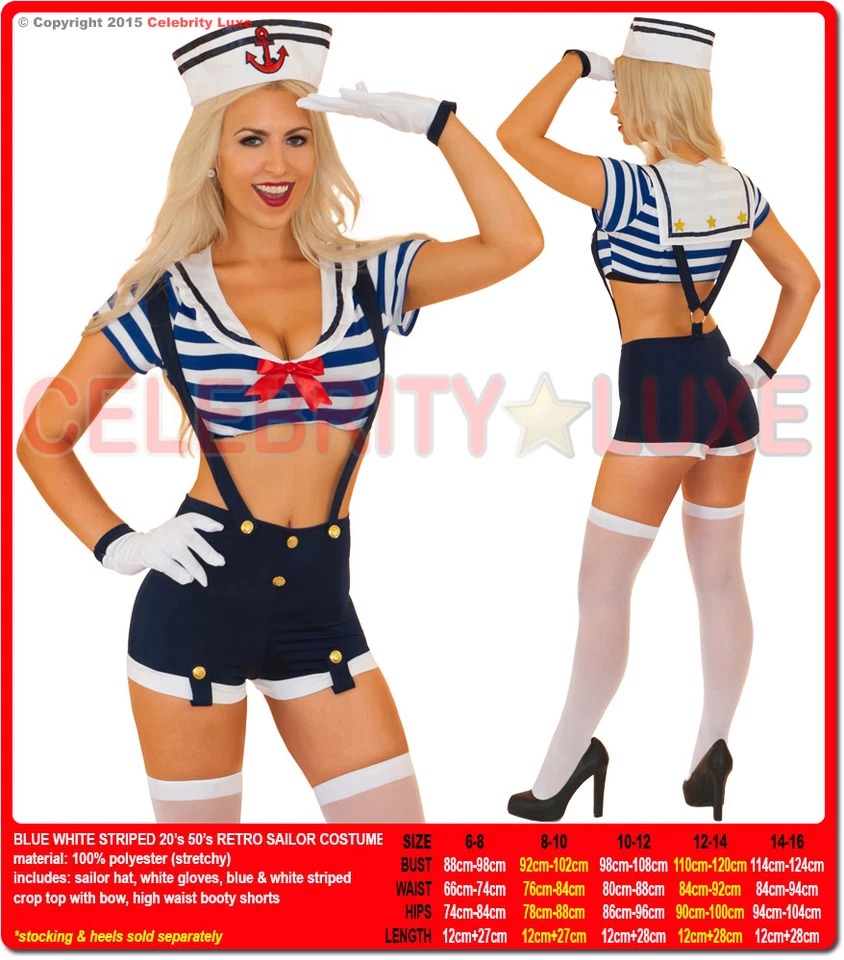 New Navy Sailor Uniform Ladies Rockabilly Pin Up Fancy Dress Costume 20s 50s 70s Foto 2 de 2