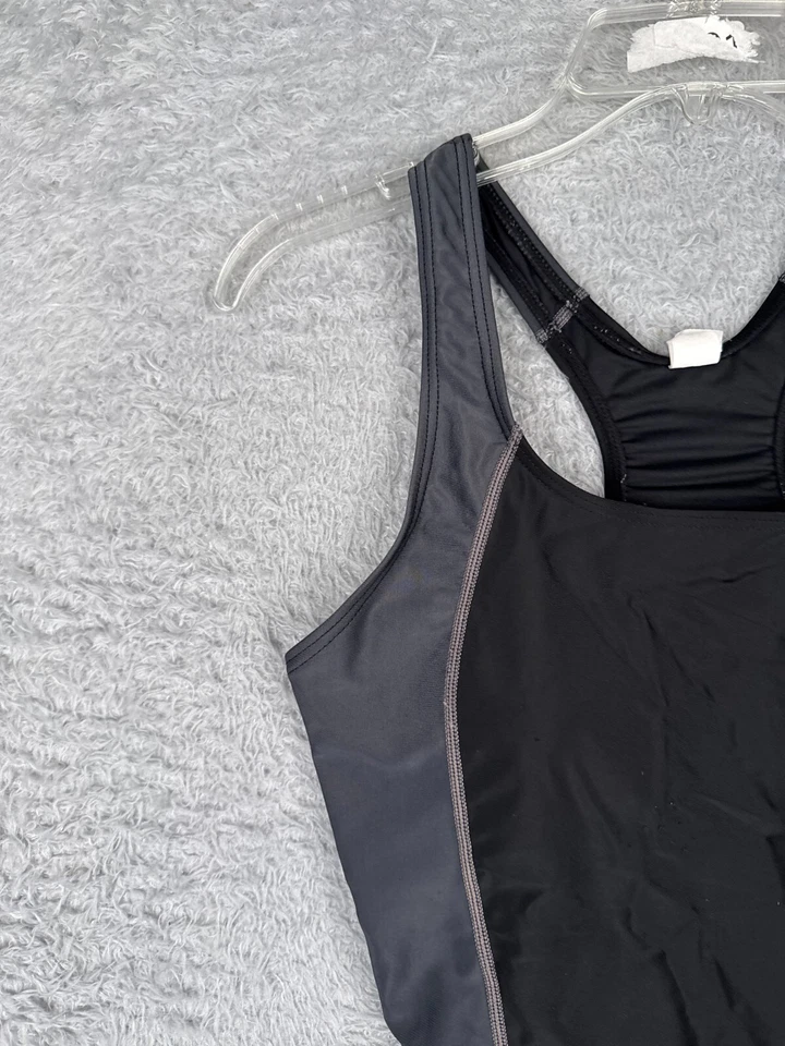 Traje de baño para mujer mediano negro gris sin mangas espalda deportiva nailon mezcla de spandex UPF50 surf Foto 3 de 4