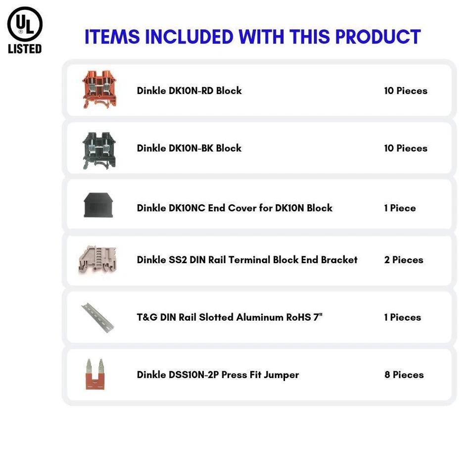 Assembly Kit DK10N Red/Black 10 Gang with Jumpers DIN Rail Dinkle 6AWG 60A 600V - Image 4 of 4