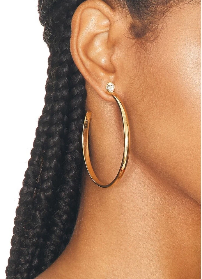 AMINA MUADDI 玛雅中号环状耳环白色水晶和金色 480 美元 — 第 3/4 张图片