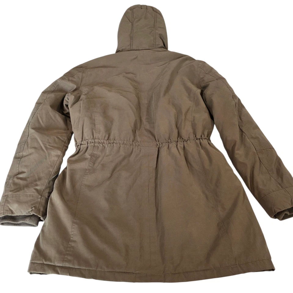 Chaqueta Parka Stile Benetton Para Mujer L Marrón Forrada Polar Cintura Elástica Botón Cremallera Foto 3 de 4
