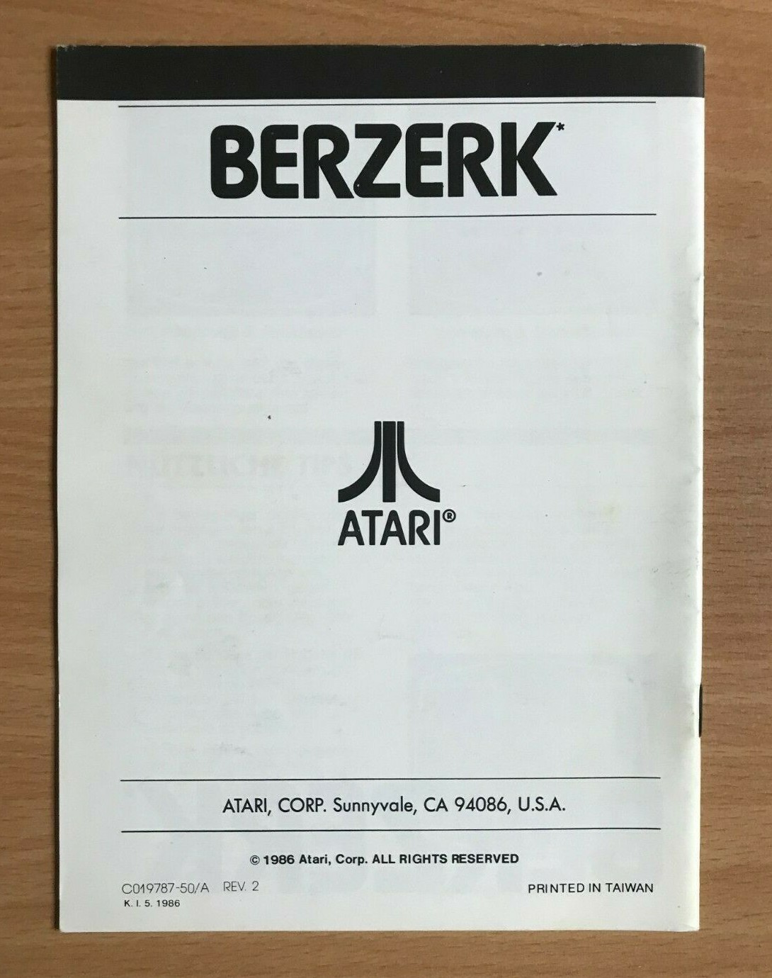 ATARI 2600 BERZERK Instruction Manual EBay