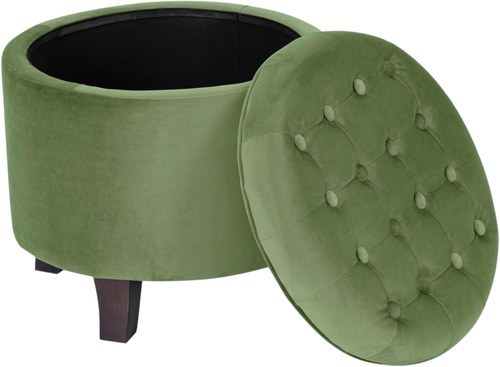 by Fabric Upholstered round Storage Ottoman - Velvet Button Tufted Ottoman with - Picture 5 of 10