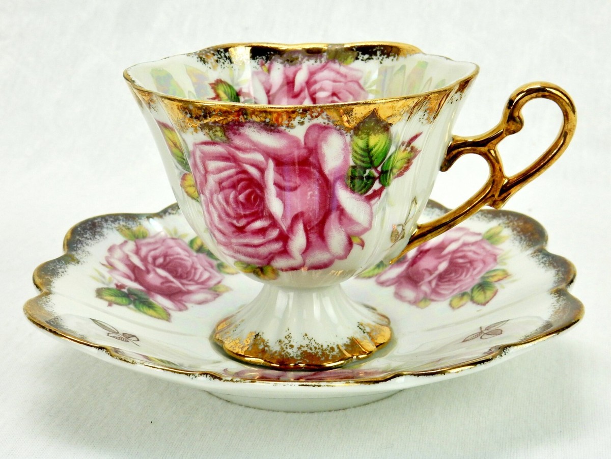 Royal Halsey LM Porcelain Tea Cup & Saucer Set, Pearlescent, Rose