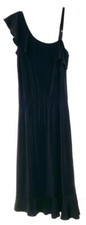 DOLCE & GABBANA D&G Black Ruffle One Shoulder Jersey Knit Midi Dress 44 = 8 US M