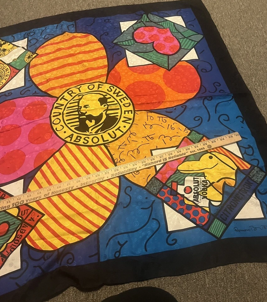 Винтажный Romero Britto цветной весело яркий водки искусства шарф 1991 - Изображение 3 из 4