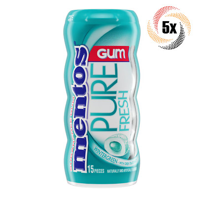 5x Bottles Mentos Pure Fresh Wintergreen Flavor Gum | 15 Pieces Each | 1.06oz