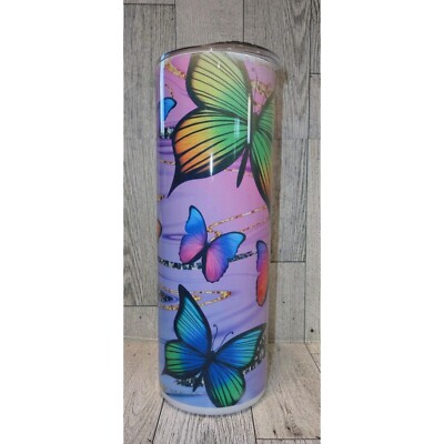 Multicolor Butterflies Purple Background  20 oz Sublimated Tumbler  Beautiful