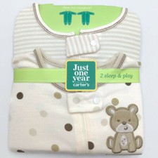 Carters Just One Year SLEEP  PLAY Size 0-3 Mos. Gender Neutral Footed Sleepers