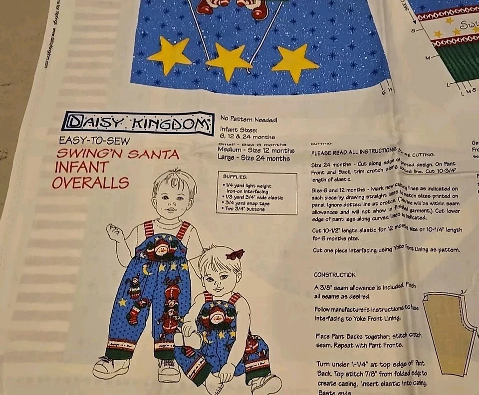 Vintage Daisy Kingdom Easy To Sew Swing'n Santa Infant Overalls Fabric Pattern - Image 2 of 2