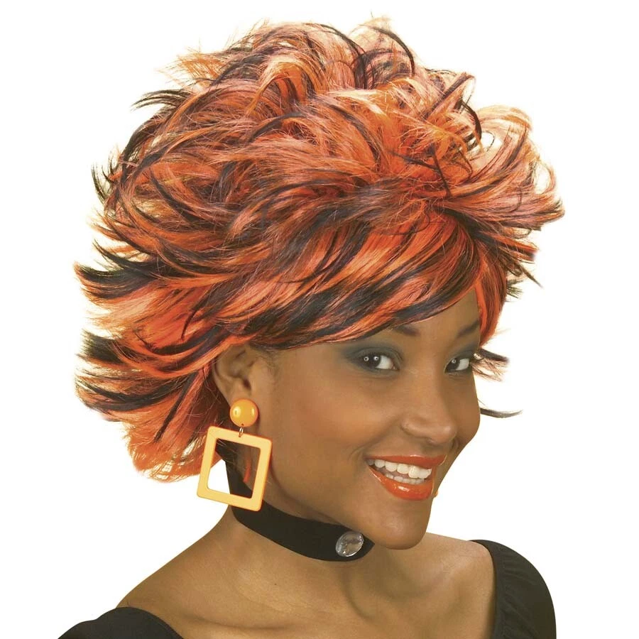 Perücke Schwarz Orange Wuschelkopf Fasching Bunte Farbige Haare Rocker Punk  Gag | eBay
